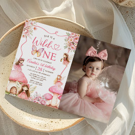 Invitación Fairy Floral Girls 1st Birthday Party Photo
