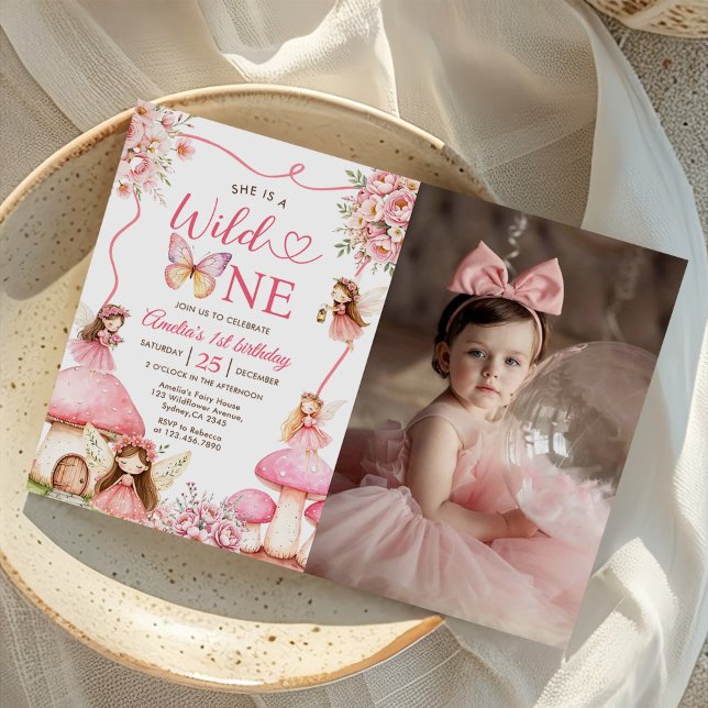Invitación Fairy Floral Girls 1st Birthday Party Photo (Subido por el creador)
