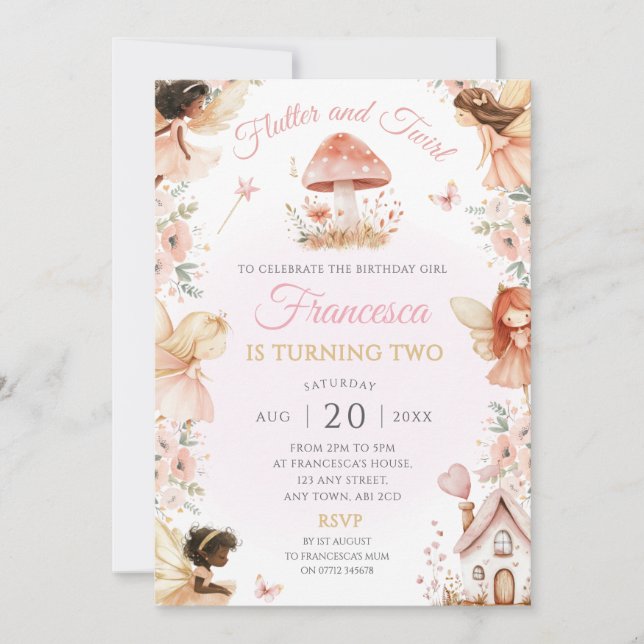 Invitación Fairy Garden Encantado Fiesta de Cumpleaños Invita (Anverso)