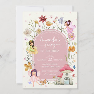 Invitación Fairy Garden Floral Girly 1 cumpleaños