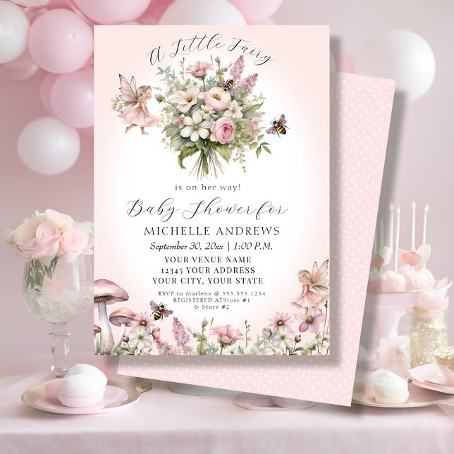 Invitación Fairy Garden Floral Mushroom Chica rosa Baby Showe (Subido por el creador)