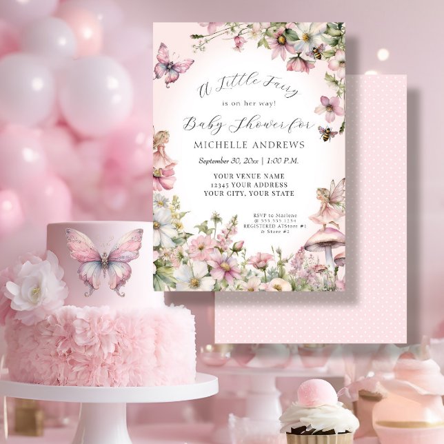 Invitación Fairy Garden Mushroom Floral Pink Chica Baby Showe (Subido por el creador)