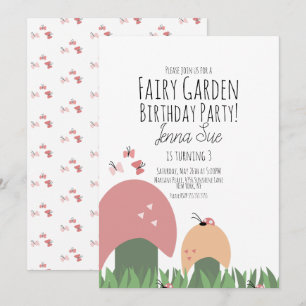 Invitación Fairy Garden Mushrooms Ladybugs Butterflies
