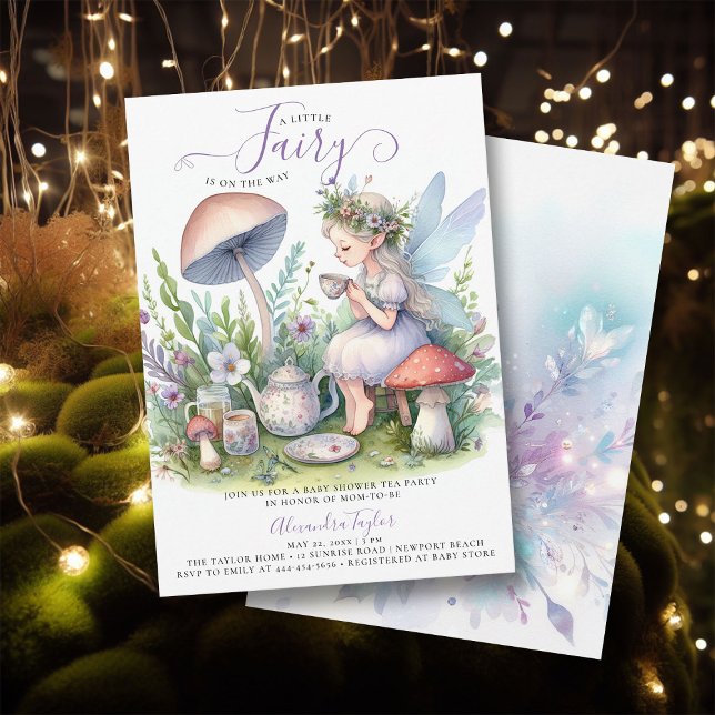 Invitación Fairy Garden Tea Fiesta champiñones Baby Shower (enchanted fairy garden tea party girl baby shower invitation magical mushroom village forest cute)