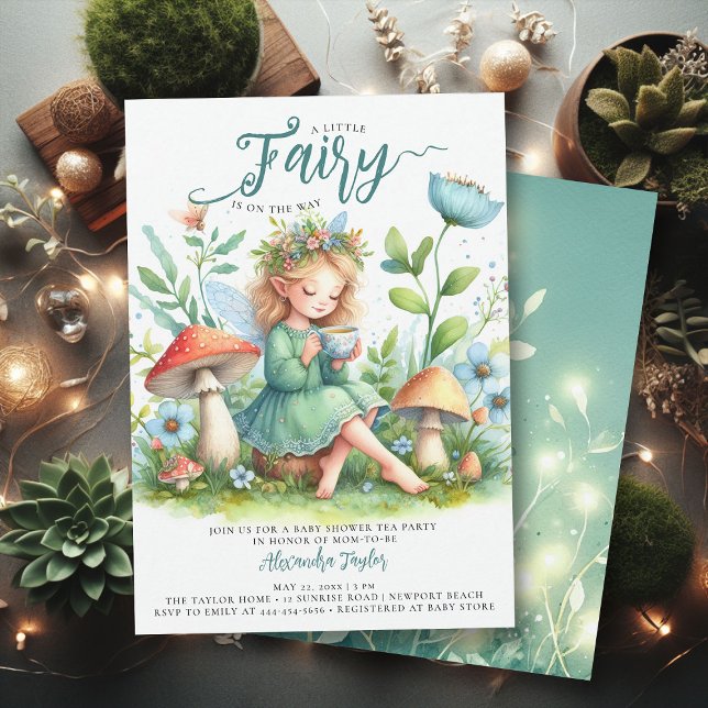 Invitación Fairy Garden Tea Mushrooms Wild Girl Shower (enchanted fairy garden tea party girl baby shower invitation magical mushroom village forest elegant)