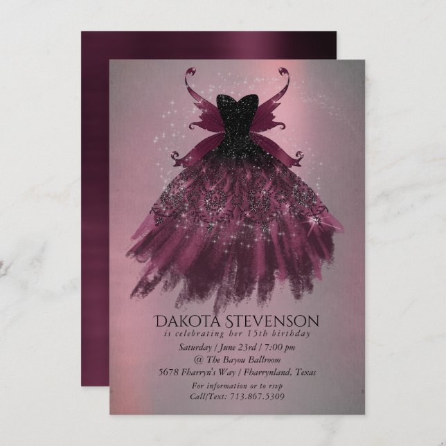 Invitación Fairy Gothic Fuchsia Gown | Magenta rosa de rock d (Anverso / Reverso)