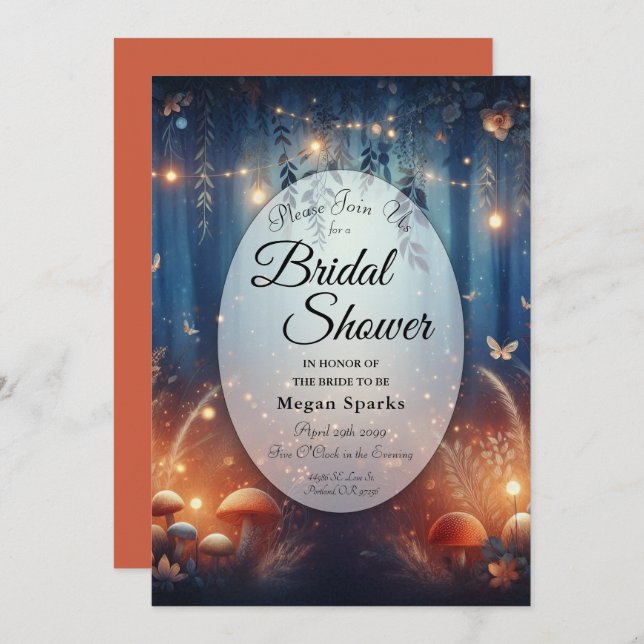 Invitación Fairy Lights in a Moonlit Forest Bridal Shower (Anverso / Reverso)