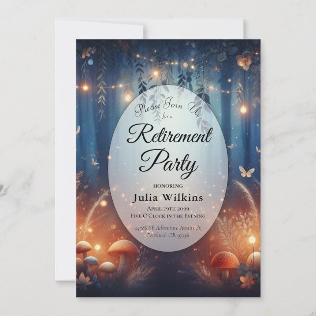 Invitación Fairy Lights in a Moonlit Forest Retirement Party (Anverso)