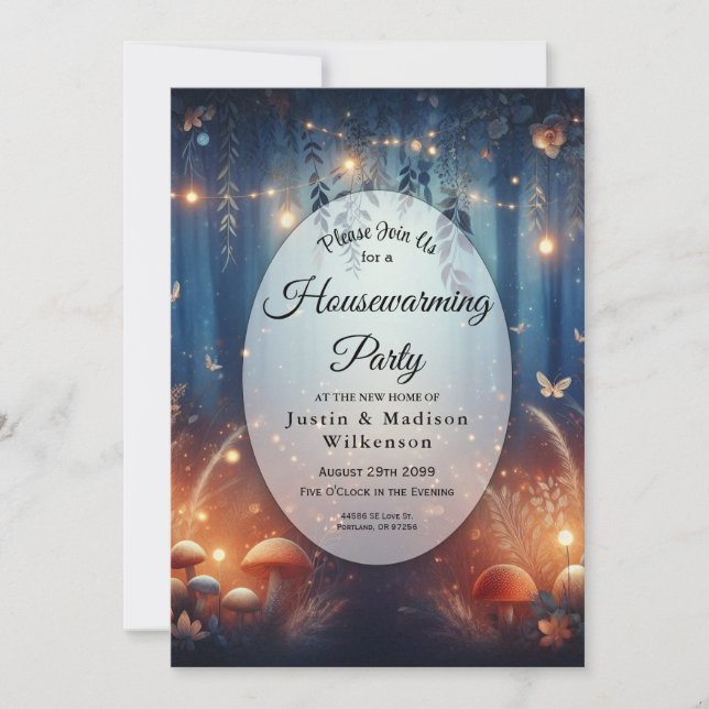 Invitación Fairy Lights in Moonlit Forest Housewarming Party (Anverso)