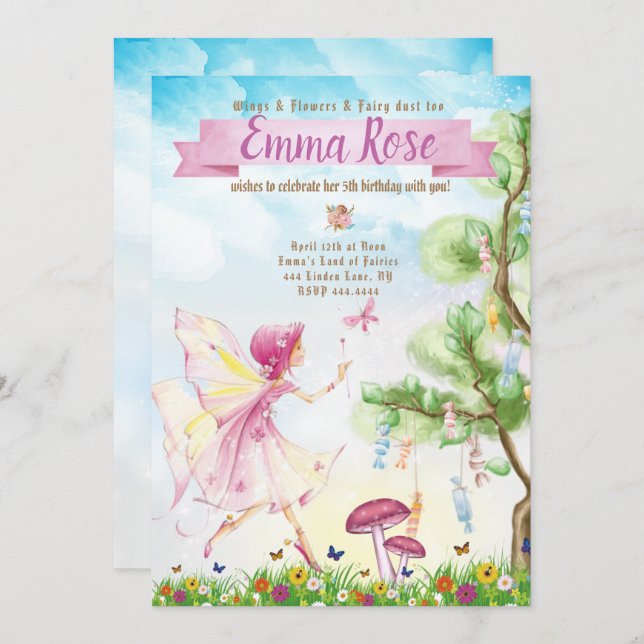 Invitación Fairy Magic Birday party (Anverso / Reverso)