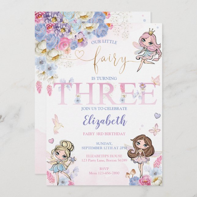 Invitación Fairy Magical Forest Garden Chica Fairy Birday (Anverso / Reverso)