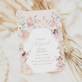 Invitación Fairy Magical Pink Floral Chicas Cumpleaños