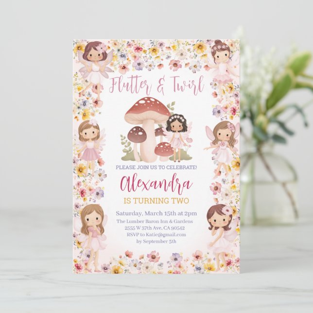 Invitación Fairy Magoral Jardín Chica Aniversario (Anverso de pie)