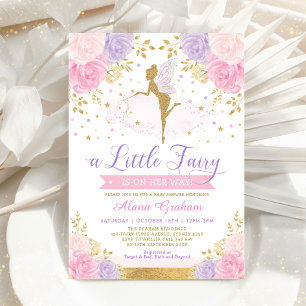Invitación Fairy Pink Rubor Purple Floral Baby Shower
