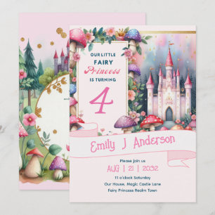 Invitación Fairy Princess Birthday Party Pink Fairycore