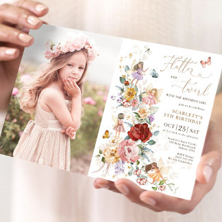 Invitación Fairy Princess Flower Garden Chicas foto de cumple