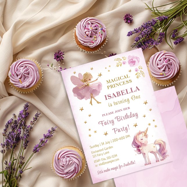 Invitación Fairy Princess Unicorn Girl 1st Birthday (Subido por el creador)