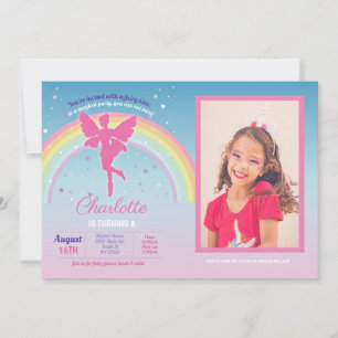 Invitación Fairy Rainbow Fiesta Birday Pink Magries Fairies 