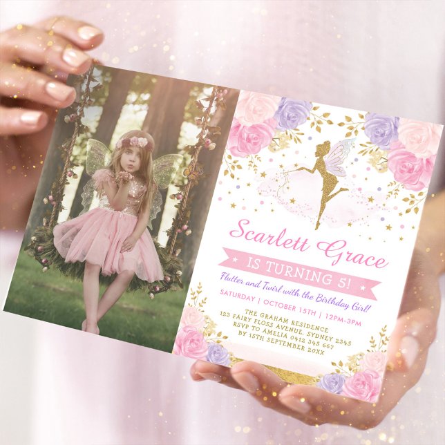 Invitación Fairy Rubor Pink Purple Gold Rosas Cumpleaños (Subido por el creador)