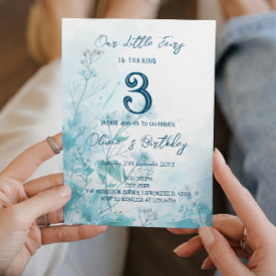 Invitación Fairy Tale Blue Flowers Niños Fiesta de Cumpleaños