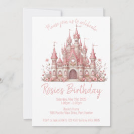 Invitación Fairy Tale Castle Chica Pink Birday Party