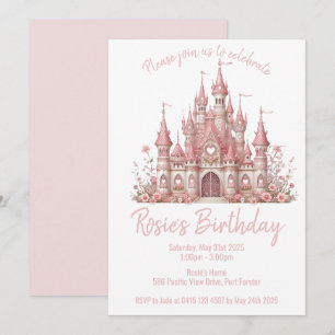Invitación Fairy Tale Castle Chica Pink Birday Party