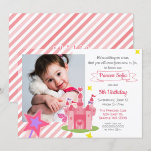 Invitación Fairy Tale Castle Pink Princess Photo Birday