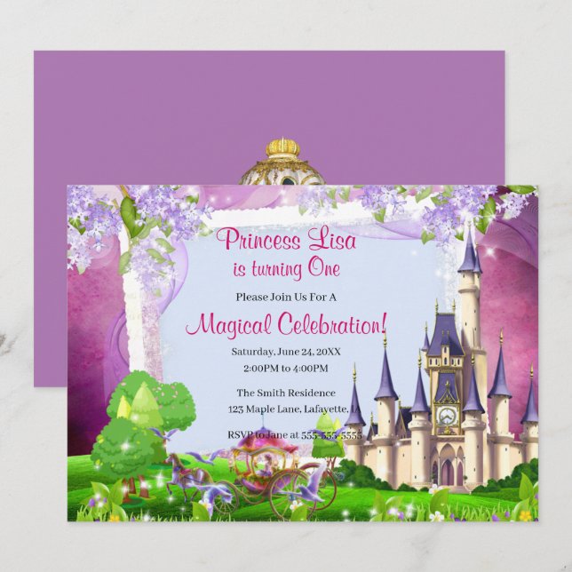 Invitación Fairy Tale Castle Princess Birday Party (Anverso / Reverso)