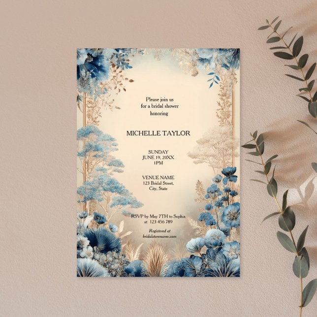 Invitación Fairy Tale Enchanted Forest Lotus Floral Bridal (blue enchanted forest bridal shower invitation)