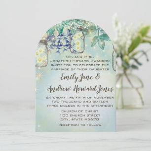 Invitación Fairy Tale Forest Blue Green Mason Jar Boda
