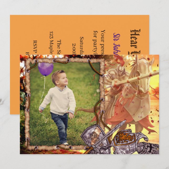 Invitación Fairy Tale Knight on Horse Photo Birday (Nacimient (Anverso / Reverso)