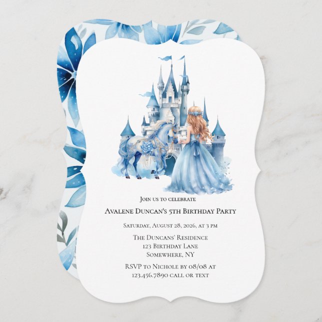 Invitación Fairy Tale Princess Castle Chica Birday Party (Anverso / Reverso)