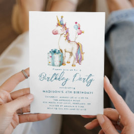 Invitación Fairy Tale Unicorn Pink Purple Birday Party