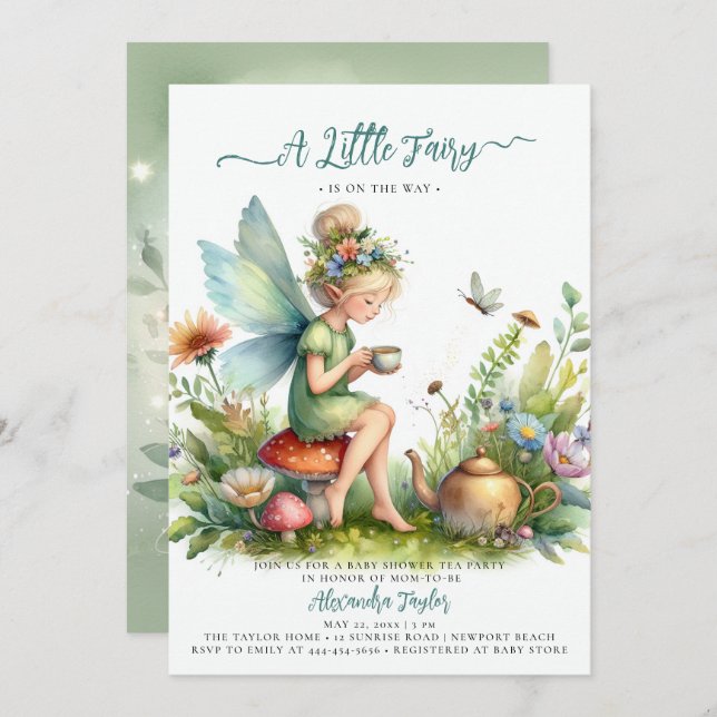 Invitación Fairy Tea Cup Wilhflower Mushroom Baby Shower (Anverso / Reverso)