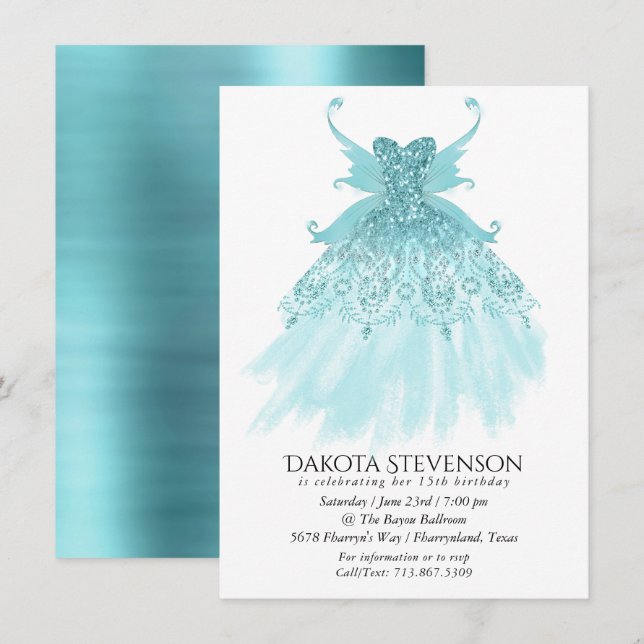 Invitación Fairy Wing Mint Gown | Luxe Pearl Green Aqua Sheen (Anverso / Reverso)
