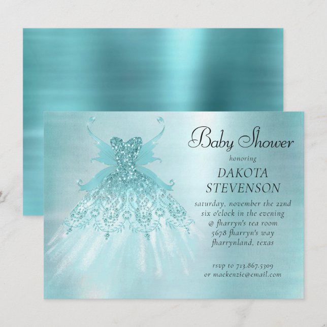 Invitación Fairy Wing Mint Gown | Luxe Pearl Green Aqua Sheen (Anverso / Reverso)