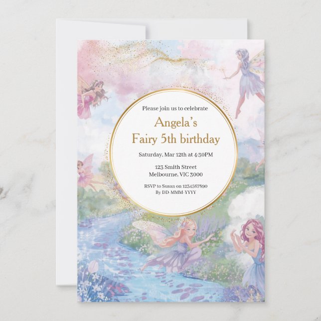 Invitación Fairy Wonderland Birthday Girls (Anverso)
