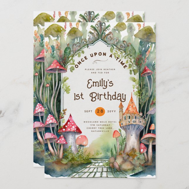 INVITACIÓN FAIRYCORE FAIRYTALE BABYSHOWER PRIMER CUMPLEAÑOS C (Anverso / Reverso)