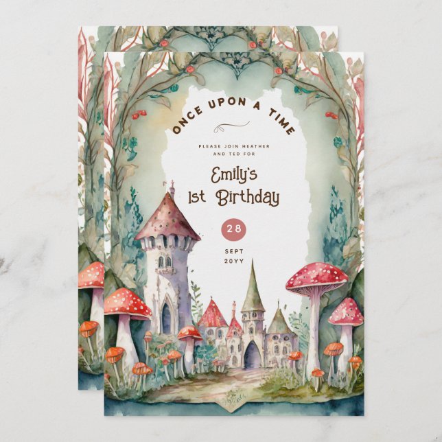 INVITACIÓN FAIRYCORE FAIRYTALE BABYSHOWER PRIMER CUMPLEAÑOS C (Anverso / Reverso)