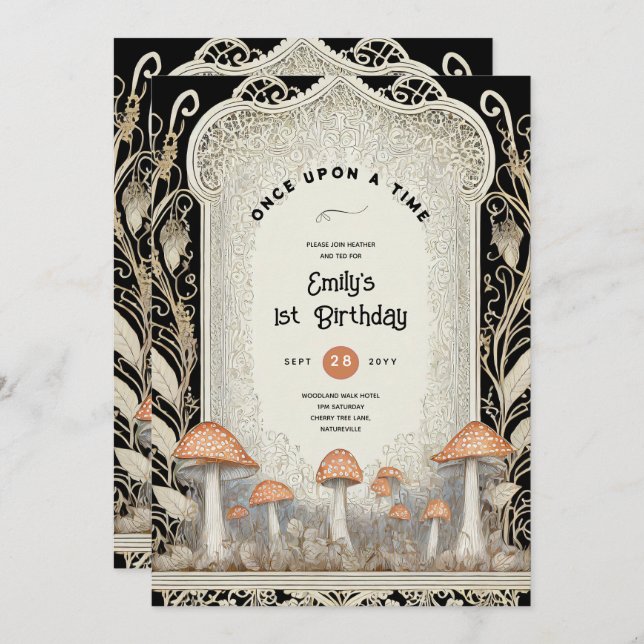 INVITACIÓN FAIRYCORE FAIRYTALE BABYSHOWER PRIMER CUMPLEAÑOS C (Anverso / Reverso)