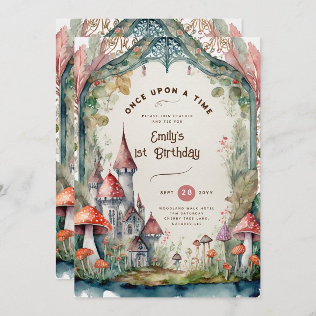 INVITACIÓN FAIRYCORE FAIRYTALE BABYSHOWER PRIMER CUMPLEAÑOS C (Anverso / Reverso)