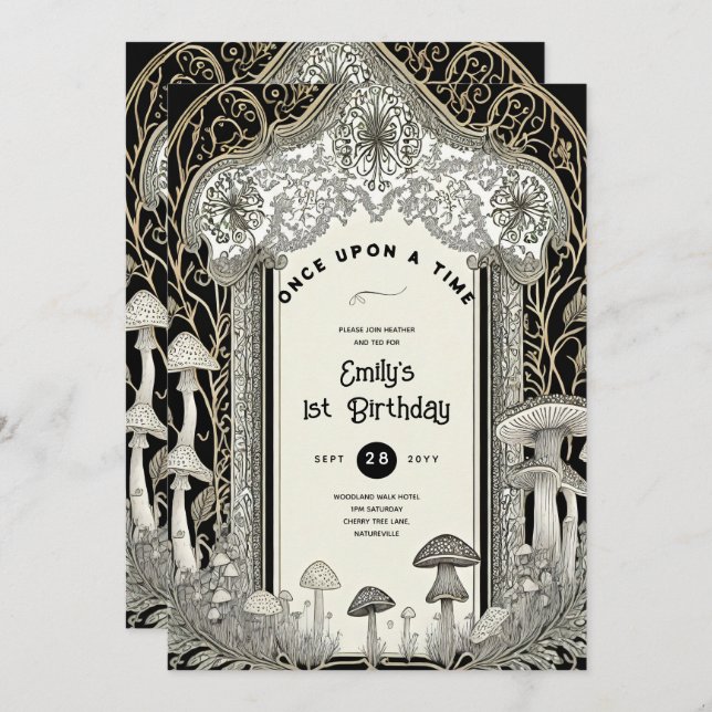 INVITACIÓN FAIRYCORE FAIRYTALE BABYSHOWER PRIMER CUMPLEAÑOS C (Anverso / Reverso)