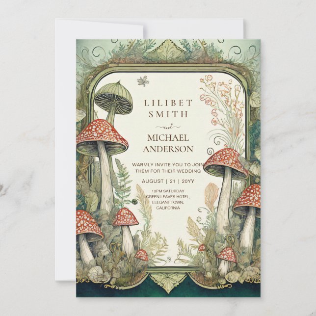 Invitación Fairytale Boda Fairycore Mushrooms Forest (Anverso)
