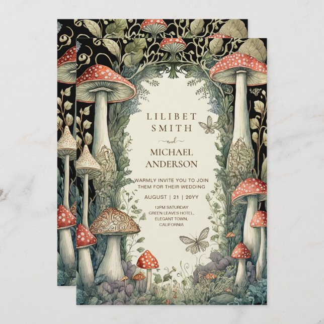 Invitación Fairytale Boda Fairycore Mushrooms Forest (Anverso / Reverso)