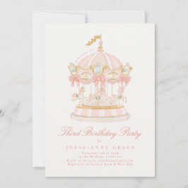 Invitación Fairytale Bows Pink Girl Carousel Birthday Party