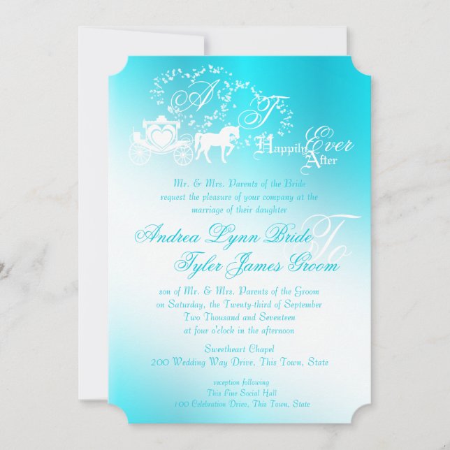 Invitación Fairytale Carriage Aqua (Anverso)