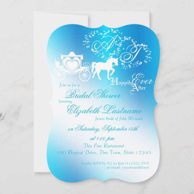 Invitación Fairytale Carrito Bridal Shower Peacock Blue (Anverso)