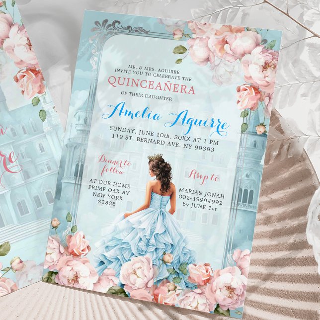 Invitación Fairytale Castillo Real Azul Rosa Quinceañera (Subido por el creador)