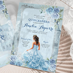 Invitación Fairytale Castillo Real Luz Azul Quinceañera