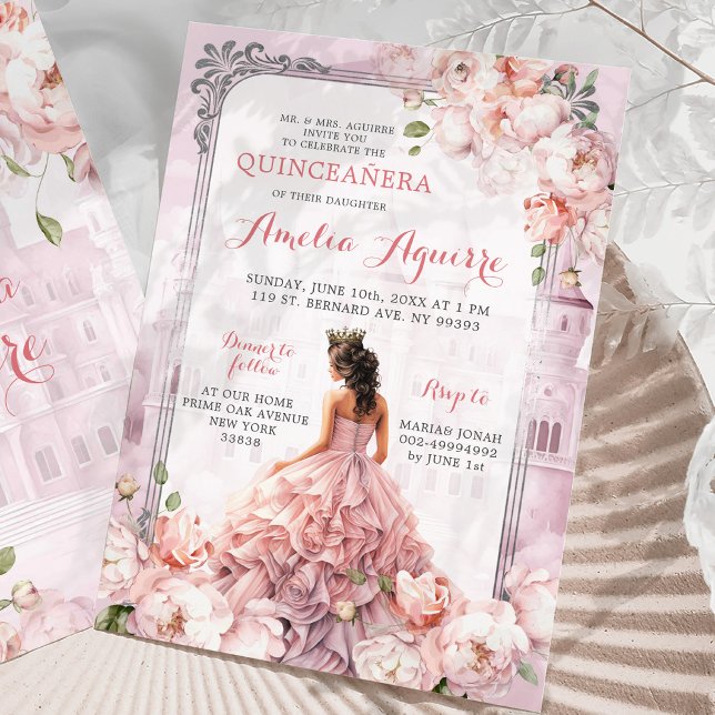 Invitación Fairytale Castillo Real Rubor Pink Quinceañera (Subido por el creador)